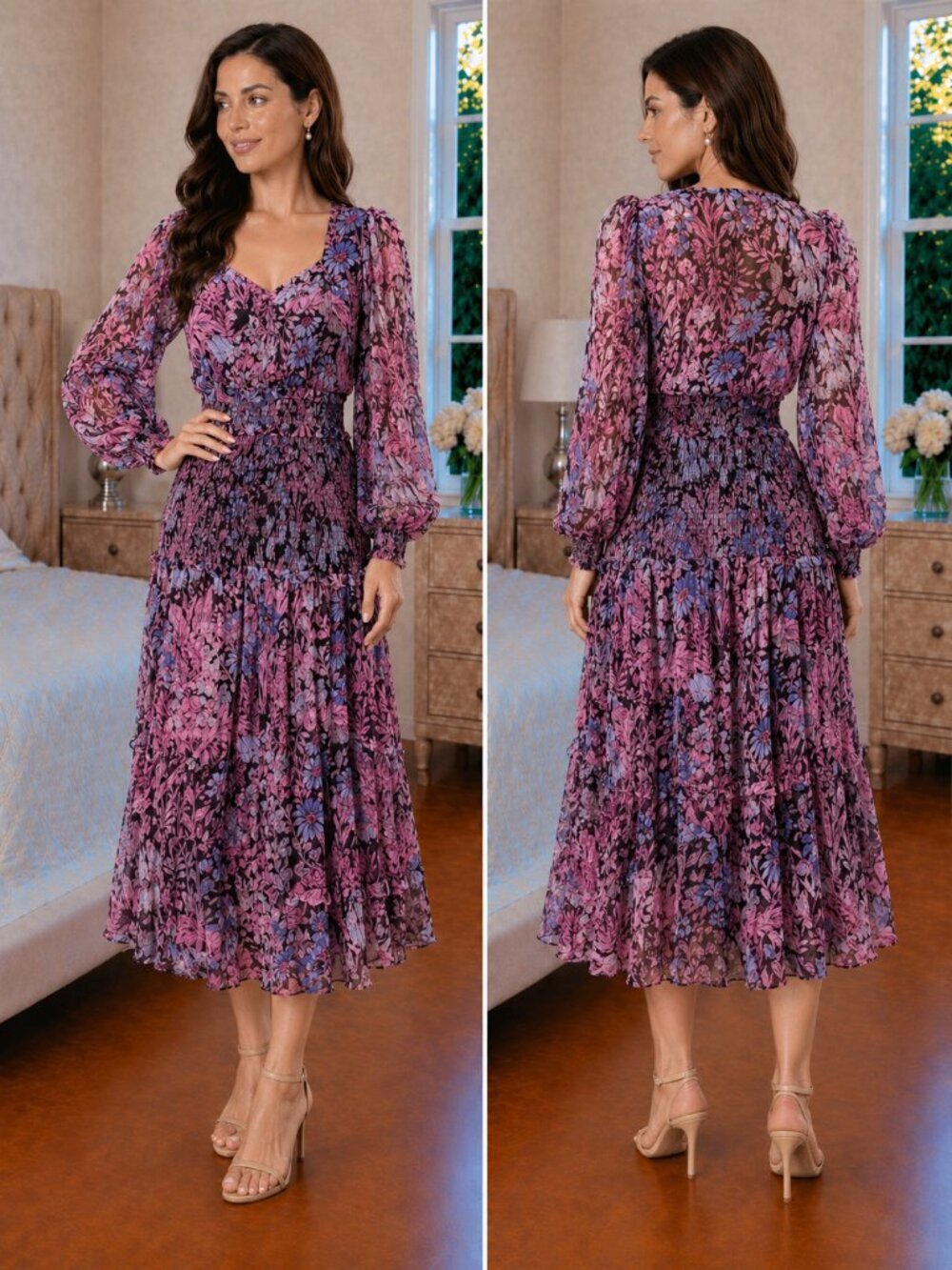 LoveShackFancy Purple Floral Bohemian Maxi Dress $750